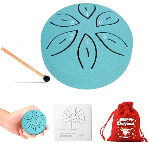 YILNUNFU Regentrommel Outdoor, 3 Zoll 6 Töne Rain Drum Zungentrommel mit Schlägeln Mini Regentrommel Instrument Steel Tongue Drum Zungentrommel für Meditation Yoga Klangheilung