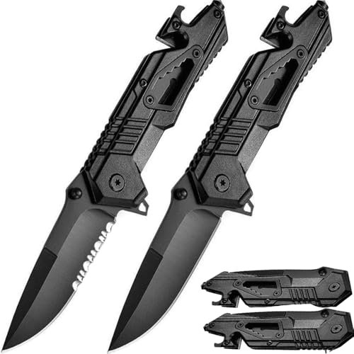 HAPYNY 2 Stücke Klappmesser 5-in-1 Taschenmesser mit clip,Alu-Griff EDC Messer, Einhandmesser, Outdoor Messer für Camping