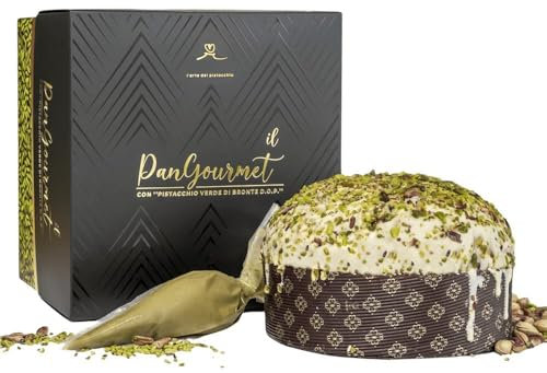 PANGOURMET - Il Vero Panettone Artigianale al Pistacchio di Bronte DOP Siciliano 1 Kg con Sac a Poche di gustosissima crema al pistacchio Made in Sicily