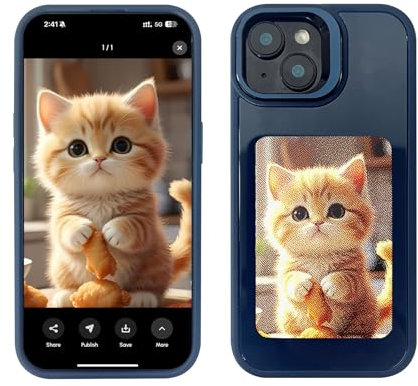 LONG GLACIER Smart E-Ink Screen Phone Case Powered by AI Vista for DIY Picture Display, Wireless NFC Customized Ink Screen Phone Protective Cover Compatible with iPhone 15 - Blue