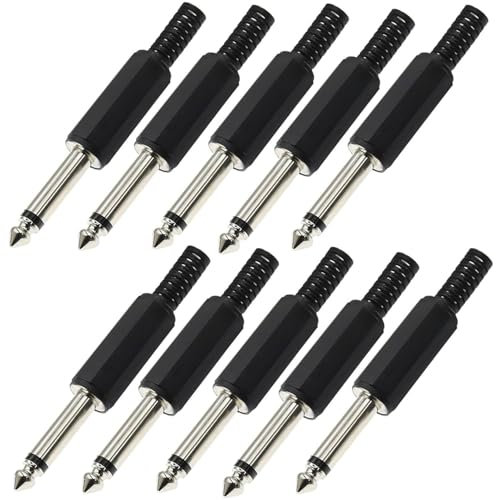 VISSQH 10 x connecteur Jack souder mâle 6,35mm Prise Mono TS Audio Adaptateur pour câbles Haut Parleur,Guitare,Microphone