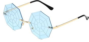 QVKUUT Achteckige Sonnenbrille, Spinnennetz-Design perfekt für Party und Festival (Hellblau)