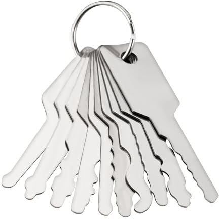 Roucerlin 10 llaves maestras de emergencia con cuerda, llaves de acero inoxidable de múltiples formas, herramienta portátil para abrir cerrajeros y herramientas de desbloqueo