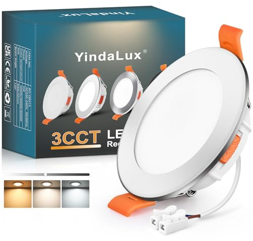 YindaLux Faretti Led da Incasso per Cartongesso, 5W 550LM IP44 Faretti LED Soffitto Dimmerabile, 3000K 4000K 6000K Regolabile Faretti da Incasso 230V Diametro Foro Ø65-75mm, Cromo, Set di 1