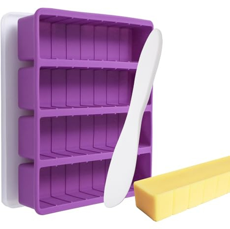 Ptalniy Silicone Butter Molds with Lid & Spatulas - Large Cavity, Non-Stick Homemade Butter Making Mold, Reusable & Easy to Clean, with Tablespoon Marking Lines, Purple