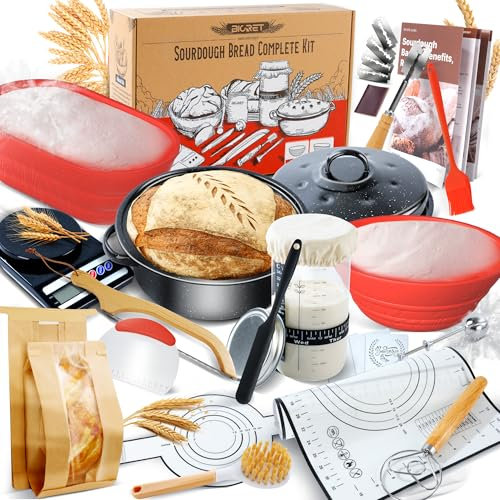 Sourdough Bread Bakset with High-Quality Enamel Pot and Proofing Basket, Bread Natural Rye Bread Proofing Basket Set, Round Proofing Basket, Hand-Baked Bread Baking Set, Suitable for Hobby Bakers and
