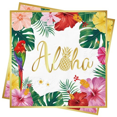 40Stück Hawaii Servietten Hawaii Deko Luau Sommer Tropische Servietten für Aloha Hawaii Party Dekoration Tropische Deko Hawaii Papierservietten Geburtstags Hochzeit Servietten