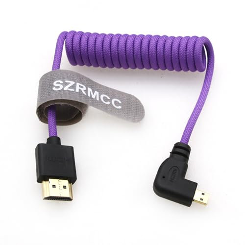 SZRMCC 8K 2.1 Micro HDMI Links Winkel auf HDMI High Speed Spiralkabel Geflochtenes Kabel für Hero 3/4 Canon EOS M5 Sony A6000 A7III RX10 Nikon B500 Z6 Raspberry Pi 4 Atomos Ninja 2 Monitor