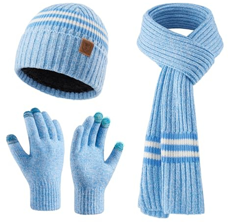 OZERO Mütze Schal Handschuhe Set Herren & Damen Touchscreen Winter | Weiches Fleecefutter, 200 cm Länge, Ohrenschutz & Touch für Pendeln im Winter