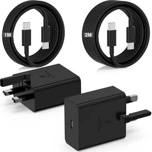 USB C Super Fast Charger 45W 2Pack for Samsung Galaxy S26/S26+/S26 Ultra/S25/S25+/S25 Ultra/S24/S24 Ultra/S23/S23 Ultra/S22/S21/S20/A55/A54/A15/A14, USB C Plug with 1M+2M Type C Charging Cable