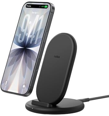 Belkin BoostCharge Wireless Charging Stand, Phone Case Compatible, Wireless Charger for Apple iPhone, Samsung Galaxy, Google Pixel and more, 5ft/1.5m Cable Included - Black