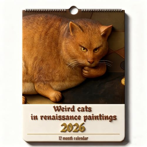 Weird Cats in Renaissance 2026 Wall Calendar – Funny Medieval Cat Art Calendar, 12-Month January–December Hanging Monthly Planner for Home Office, Humorous Cat Wall Decor, 8.5 x 11
