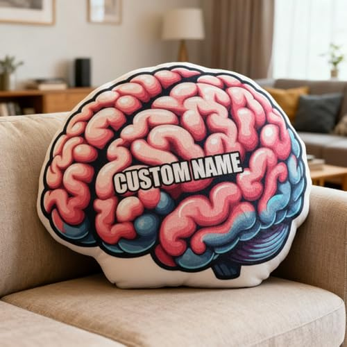 Drawelry Personalisierte Name Kopfkissen mit Cartoon Menschlicher Körper Motiv Plüsch Kissen Dekoration Throw Pillow Zierkissen Kreative Geschenk für Familie Freunde Paare Kinder (Gehirn)