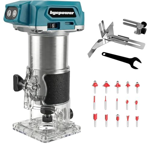 Akku Oberfräse für Maikta 18V, 800W Akku Kantenfräse Set mit Bürstenloser, 5 Geschwindigkeiten, Max 30000 U/min, 6,35mm Durchmesser, 18V Oberfräse Akku mit 15 Stück 1/4 Fräser (ohne Akku)