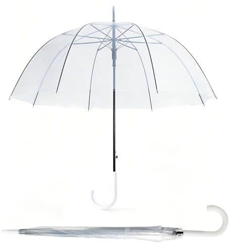 SHANN Paragua Largo Automatico Antiviento Tamaño normal para mujer,Jovenes, Impermeable, Mango Curvo, Resistente al Viento. Ideal para los dias de Lluvia.