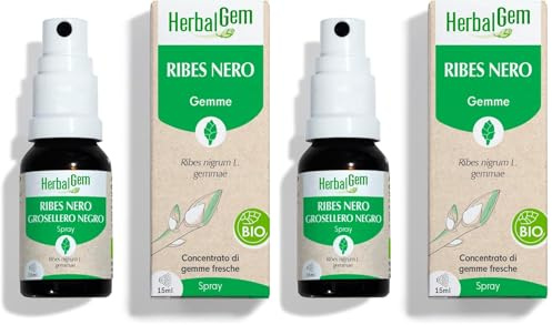 HerbalGem - Ribes Nero Bio – Macerato Madre Gemmoterapia - Supporto per Articolazioni e Muscoli - Estratto di Gemme Fresche Concentrato - Vegano - Spray 15 ml (Confezione da 2)