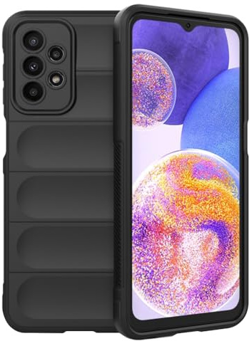 Techsuit für Samsung Galaxy A23 4G Samsung Galaxy A23 5G Hülle mit Stoßfest, Militärschutz, Erhöhte Kanten, Kameraschutz, Samtfutter, Anti Fingerabdruck, Magic Shield Series, PC TPU Hybrid, Schwarz