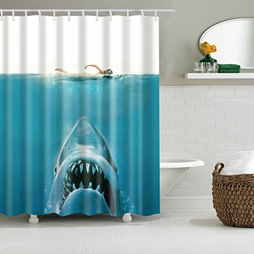 Xuniu Rideaux De Douche avec 12 Crochets, Requin Imperméable sous l'eau Jaws Salle De Bains Rideau De Douche De Bain Décor 180x180cm