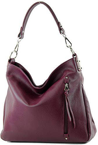 modamoda de T183 Damen Schultertasche Handtasche Tragetasche Echtleder Groß handmade in Italy, Farbe:Bordeauxviolett