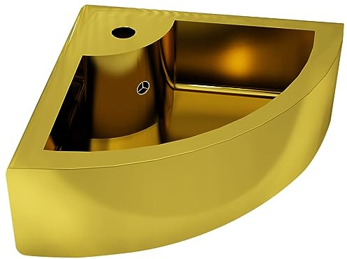 vidaXL Lavabo avec Trop-Plein Lave-Mains Vasque à Poser Monter Salle de Bain Intérieur Salle d'Eau Cabine de Toilette Maison Céramique Doré