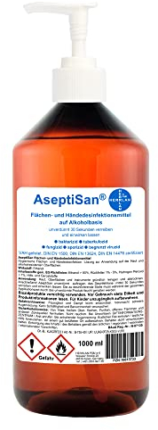 AseptiSan Desinfektionsmittel 1000 ml – VAH gelistet – Hände & Flächen – farb- & duftfrei – BAuA-Nr. N-87135 – PZN 16613733 – HERRLAN Qualität – Made in Germany