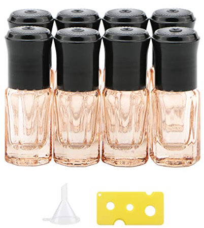 Newzoll Lot de 8 flacons roll-on pour huiles essentielles, 3 ml avec entonnoir, mini flacons de massage en verre pour parfum, baumes à lèvres, aromathérapie, orange vif