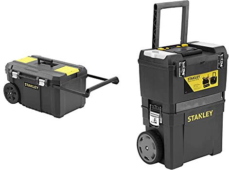 STANLEY Rolling Toolbox Chest with Heavy Duty Metal Latch, 2 Lid Organisers for Small Parts, Portable Tote Tray for Tools, STST1-80150 & Mobile Work Centre Toolbox, 2 Tier Stackable Units, 1-93-968