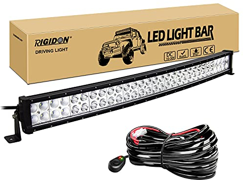 RIGIDON Gebogene 32 Zoll 80cm 180W Led lichtleiste kfz mit 12v kabelbaum kit, Offroad Beleuchtung für Auto SUV, LKW 4x4, Fahrzeuge, 6000K led nebelscheinwerfer, Spot strahler flutstrahler Combo