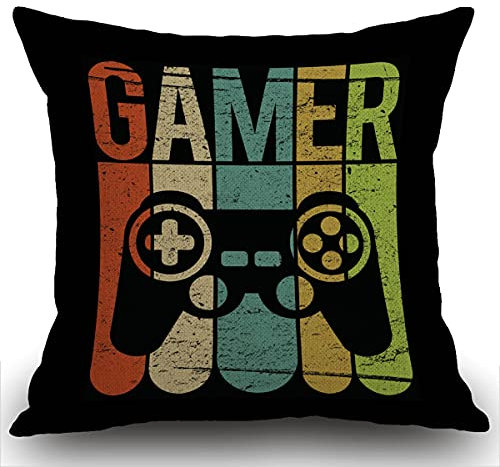 Smooffly Hidden Zippered Cushion Cover Gamer Game Controller 18X18Inch,Decorative Throw Custom Cotton Pillow Cover Pillowcase for Home Sofas,bedrooms,Offices,and More,Black Green 45x45 cm
