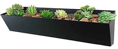 Indooroutdoor Wall Mounted Angled Planter - British Steel Metal Flower Plant Pot for Outdoor Hanging Herbs Gardening - Succulent Plants, Air Plant, Mini Cactus, Faux Plants, Black