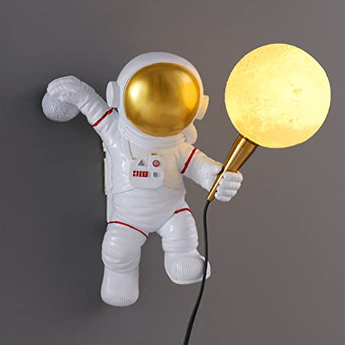 Modern Kinderzimmer Wandlampe Mit Stecker Und Schalter, Nachttischlampe Kinder Jungen Mädchen Wandleuchte Mit Kabel Astronaut Nachtlicht Wand-Mondlicht Lampe 3D E27 Innen Wandbeleuchtung Dimmbar