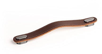 Gedotec Möbelgriffe | 1 Stück - Schrankgriff aus braunem Leder - grauer Knauf | OBLONG | modernes elegantes Design | Maße: 22 x 197 mm | Falttüren-griffe - Schubladengriff - Küche - Türgriffe
