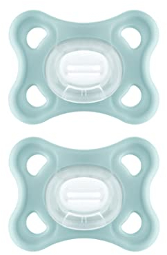 MAM Comfort Succhietto 3-12 mesi (Set da 2), Ciuccio MAM 3-12 mesi in 100% silicone con design unico, Kit da 2 accessori neonato morbidi e leggeri con porta ciuccio sterilizzatore, Neutro