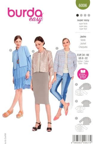 Burda Style Katalog-Schnittmuster Kastenjacke | Damen, Gr. 34-48 | Nählevel: Sehr leicht #6006