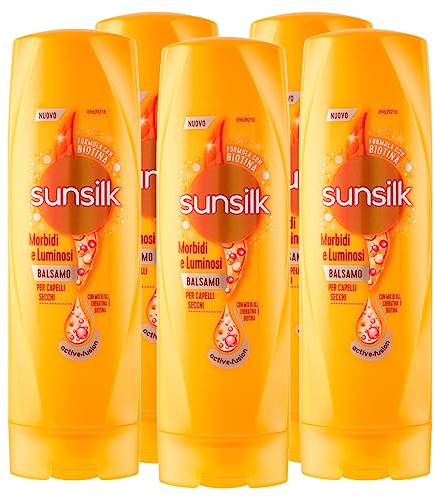 Sunsilk Weiche & helle Conditioner für trockenes und stumpfes Haar, feuchtigkeitsspendend mit Keratin und Biotin, Arganöl und Mandelöl, 5 Flaschen à 200 ml