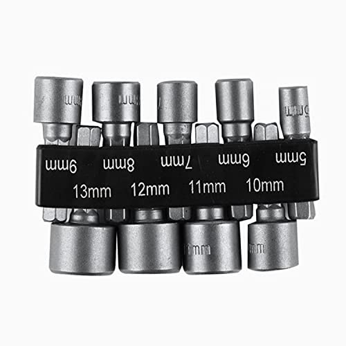 CAM2 Socket Set, 9 Pieces 5-13 mm Socket Adapter Socket Bit Adapter Set Hexagonal Drill Socket Nut Adapter Tool Socket Nuts Bit Adapter Power Groove for Drills or Cordless Screwdrivers