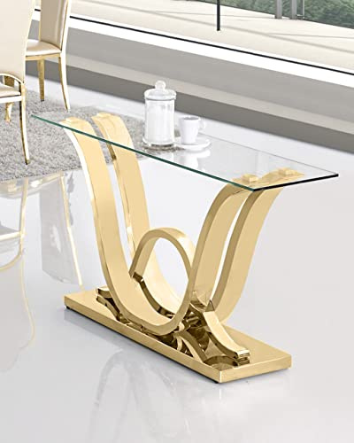 Bador Decoration Designer Konsolentisch Edelstahl Glastisch Tisch Gold Hochglanz Wohnzimmertisch Flurtisch, P1805KG, 140x40x80