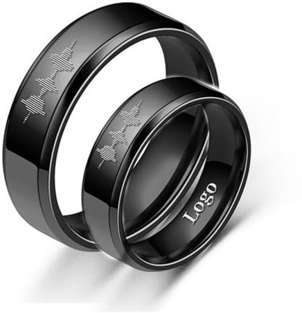 Ihanskio Personalisierte Soundwave Ich liebe dich Paar Ring Versprechen Paar Bänder Innen eingravierter Text Geburtstagsgeschenk Edelstahl 8MM 6MM Schwarz