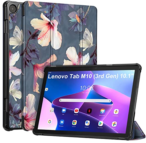 Fintie Hülle für Lenovo Tab M10 (3. Gen) Tablet 10,1 TB-328FU/TB-328XU, Ultradünne Schutzhülle mit Auto Schlaf/Wach Funktion, Nicht für Lenovo M10 Plus (3. Gen) Tablet 10.6, Blühender Hibiskus