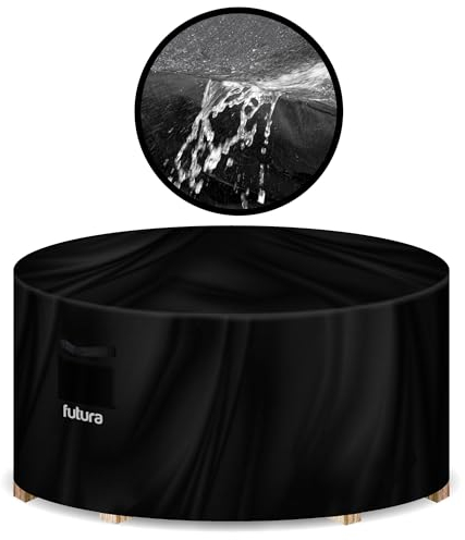Futura Premium Round Garden Furniture Covers Waterproof 190x80cm, Heavy Duty 600D Oxford Fabric Round Garden Table Cover, PVC Lined Round Patio Table Cover with Air Vents and UV Safe