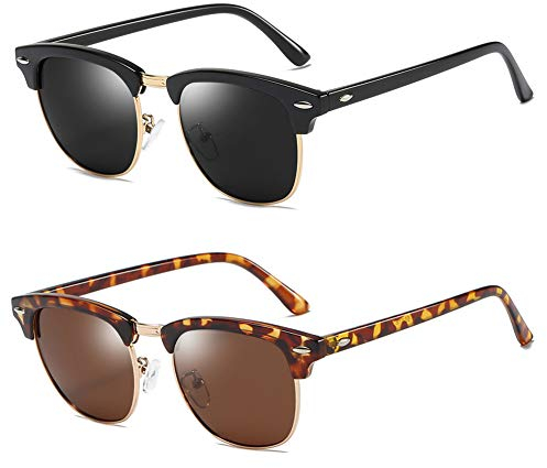 Rocf Rossini Polarisierte Sonnenbrille Herren Klassische Fahrer Brille Retro Halbrandlose Unisex Sonnenbrille Damen UV400(Schwarz/Grau + Schildkröte/Braun)