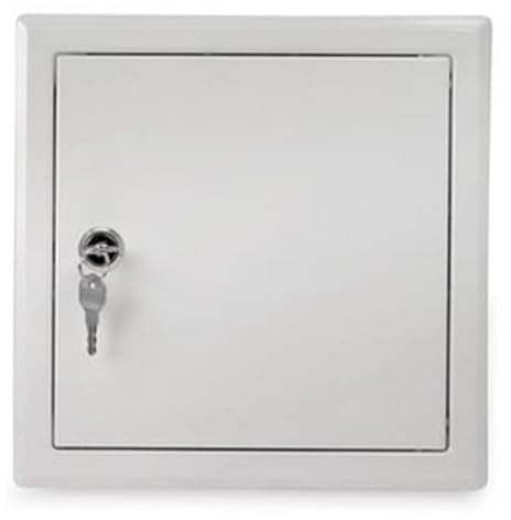 Revisionstür 600 x 600 mm weiß RAL 9016 – abschließbare Revisionsklappe aus Stahl mit Schloss | Wartungsklappe Revisionsöffnung für Wand & Decke | Metallklappe feuchtraumgeeignet