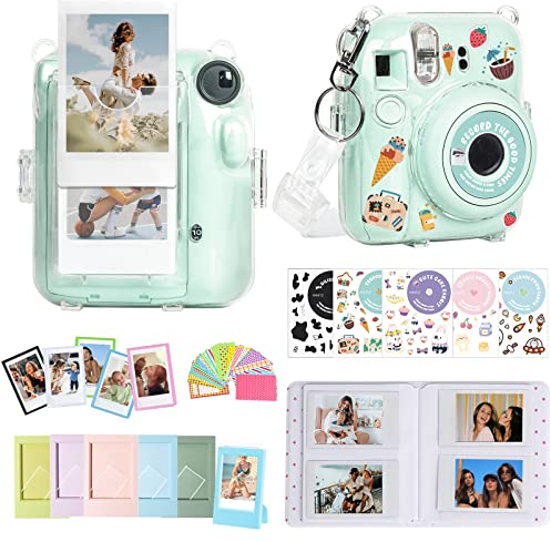 CAIYOULE Kit de Accesorios para cámara instantánea Instax Mini 12 Incluye Funda Transparente + Mini Marcos de Fotos y álbum + calcomanías de Bricolaje + Juego de filtros de Color