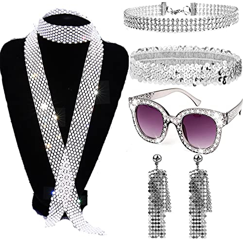 Benaton 6 Stück Disco Kostüm Accessoires, Glitzer Accessoires Discokugel, 70er Jahre Disco Accessoires Damen, Glitzer disco schlager outfit damen mit Pailletten