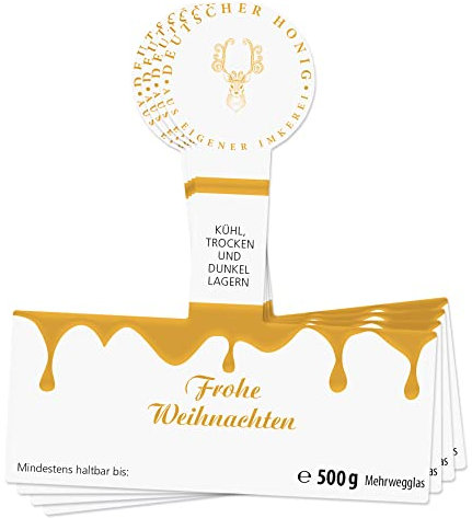Apoidea – Honig Etiketten 500 g mit Goldveredlung & Gewährverschluss selbstklebend & personalisierbar - 400 Stück/Etiketten Honiggläser/Honig Aufkleber für selbstgemachten Honig/Honigetiketten