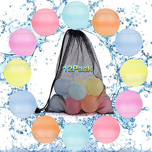Glovios Wiederverwendbare wasserbomben,selbstdichtende Silikon-Wasserbälle,Schnell befüllbare weiche,Spritzbälle für Wasserkämpfe,Wasserspielzeug für Kinder,Wasserkampfspiel für Sommer (12PCS)