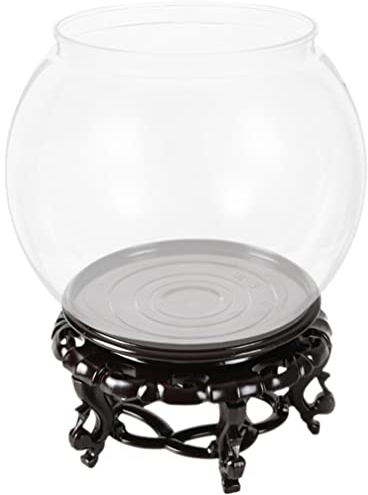 Happyyami 1 Satz Transparentes Rundes Aquarium Terrarium Pflanzentopf Terrariennebler Tragbare Glühbirne Ausstellungsstand Aus Holz Klarer Fischhalter Haus Betta Fisch Bonsai Büro Hölzern