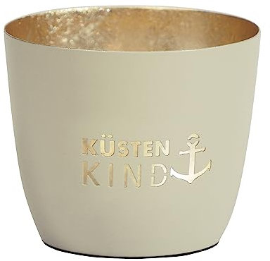 Seaside No.64 - Maritime Windlichter Baltic aus Metall mit ausgestanzten Motiven - Verschiedene Farbkombinationen für Teelichter & Stumpenkerzen in Haus und Garten (Küstenkind - Sand, Gold)