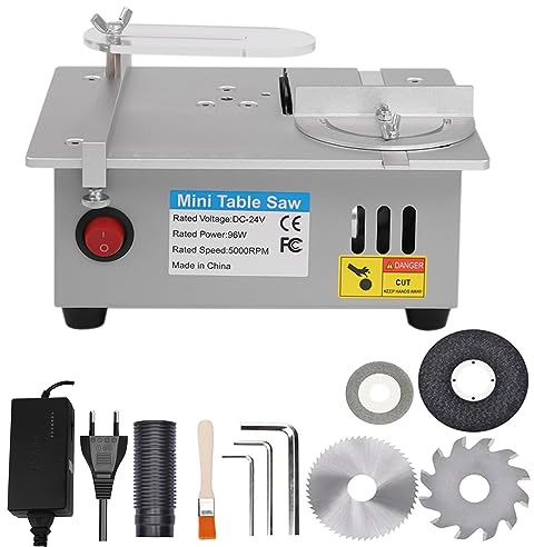 SanBouSi Mini bordssåg, multifunktion, precision, bordscirkelsågar, 7 växlar, justerbar strömförsörjning med 4 blad, 0,1–15 mm, sågblad, höjdjusterbar för hantverk, gör-det-själv, handgjort trä