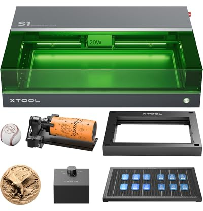 xTool S1 Enclosed Laser Engraver & Cutter 20W Deluxe Bundle, Auto Focus | Includes Riser Base, Honeycomb Working Sheet, Air Assist, RA2 Pro Rotary, Full Deluxe Bundle